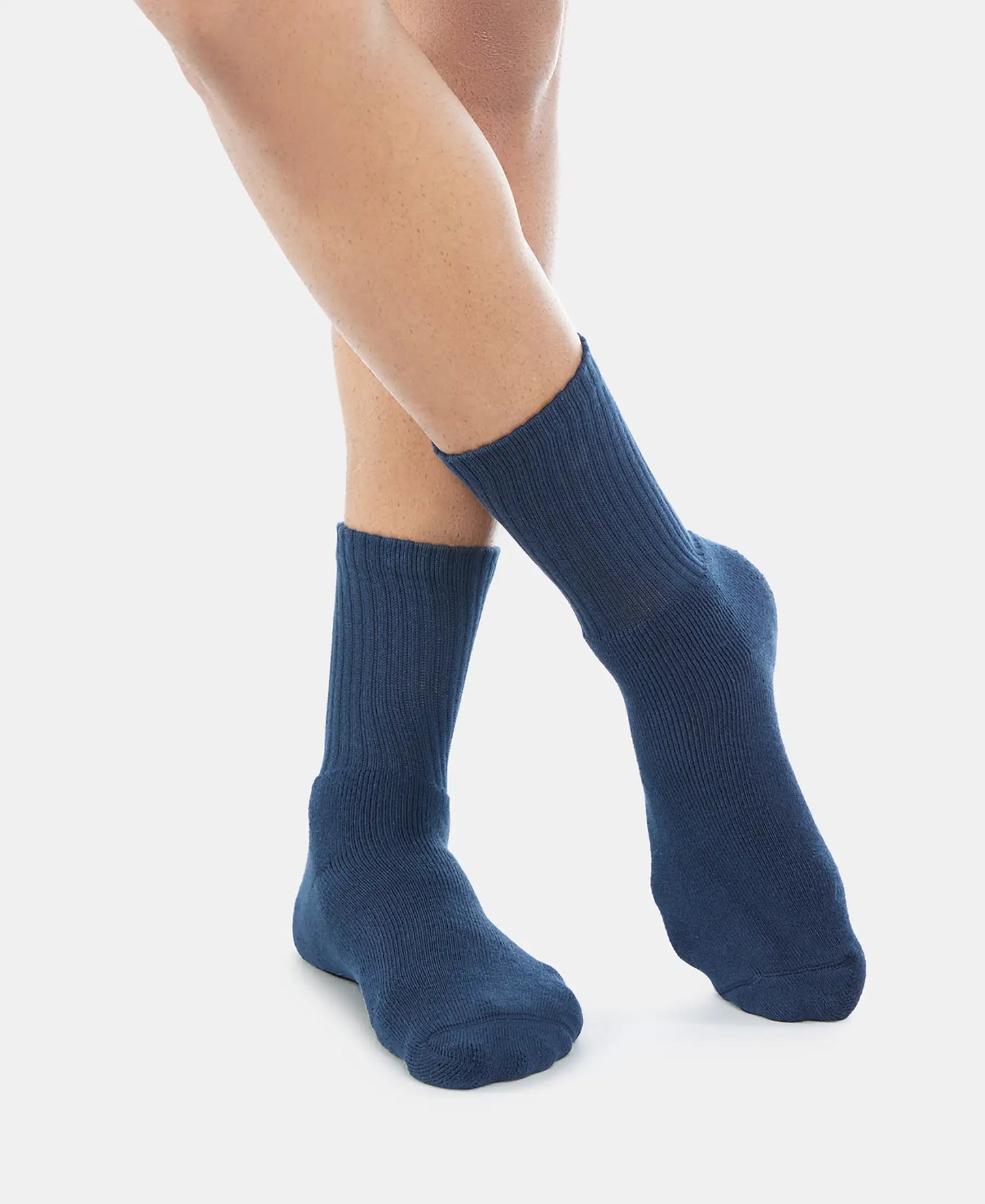 Compact Cotton Terry Crew Length Socks With StayFresh Treatment - Navy