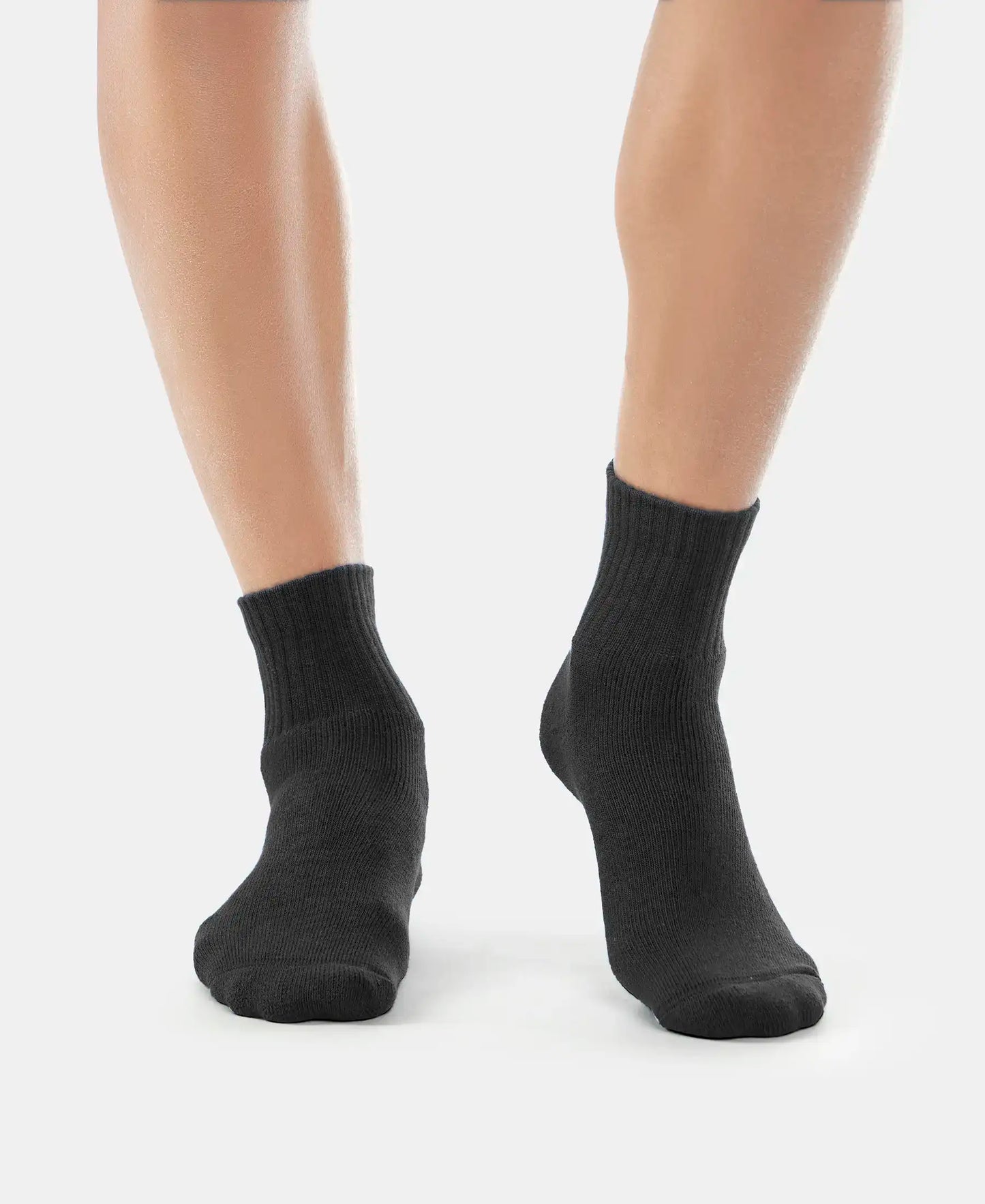 Compact Cotton Terry Ankle Length Socks With StayFresh Treatment - Black-2