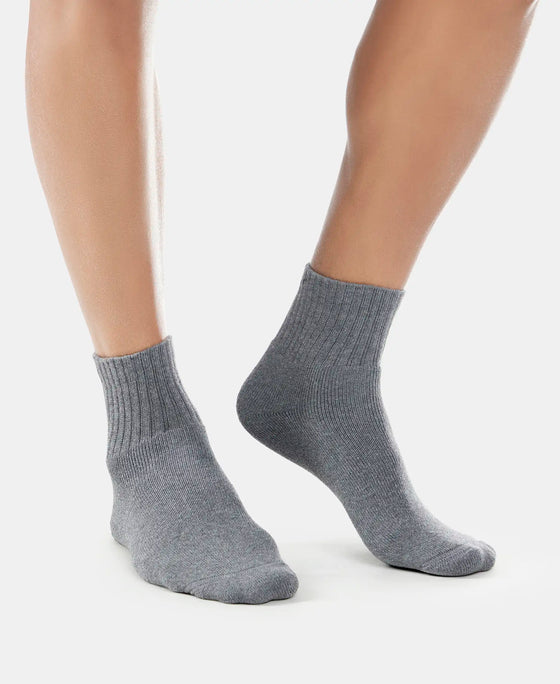 Compact Cotton Terry Ankle Length Socks With StayFresh Treatment - Charcoal Melange-3