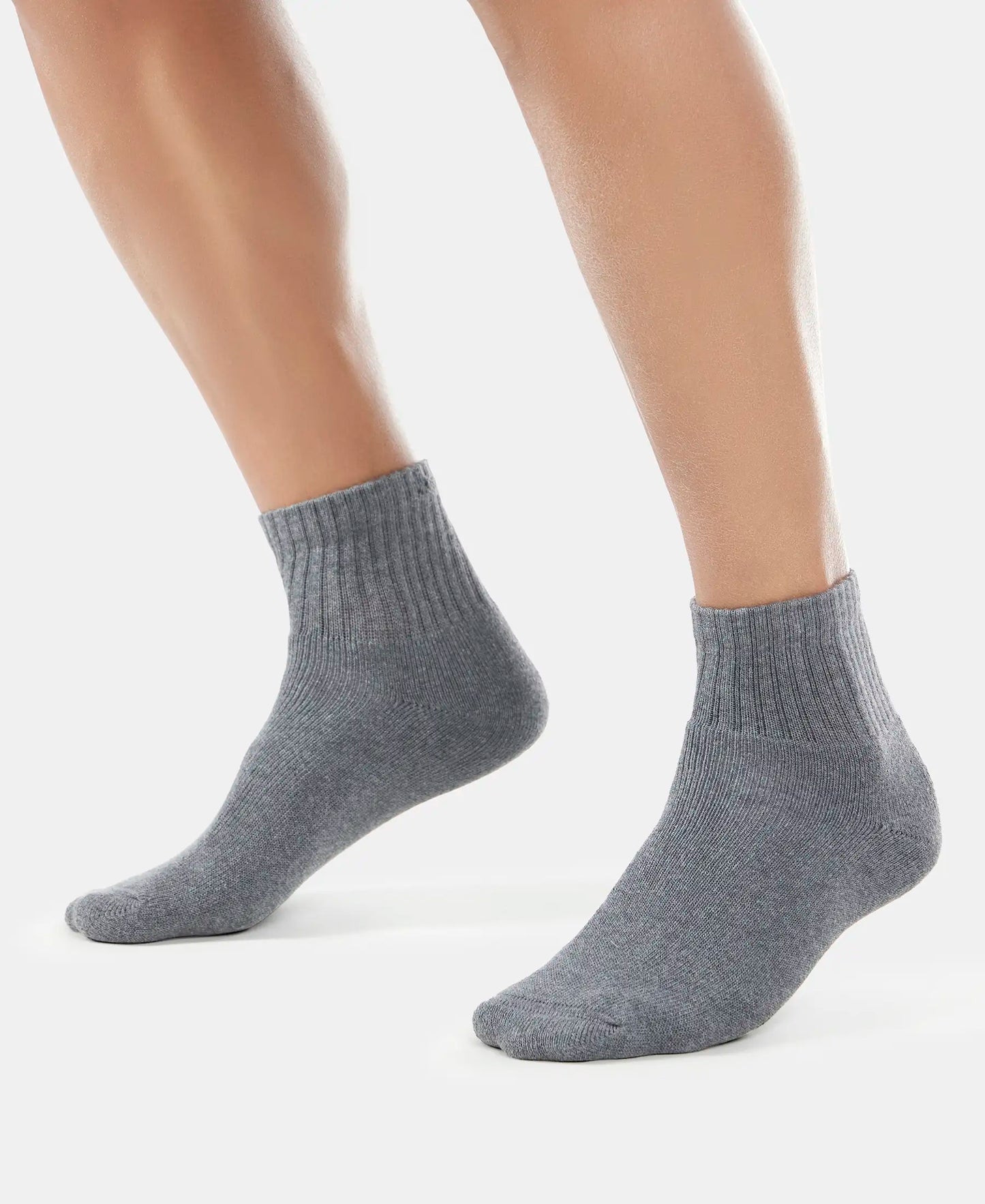 Compact Cotton Terry Ankle Length Socks With StayFresh Treatment - Charcoal Melange-5