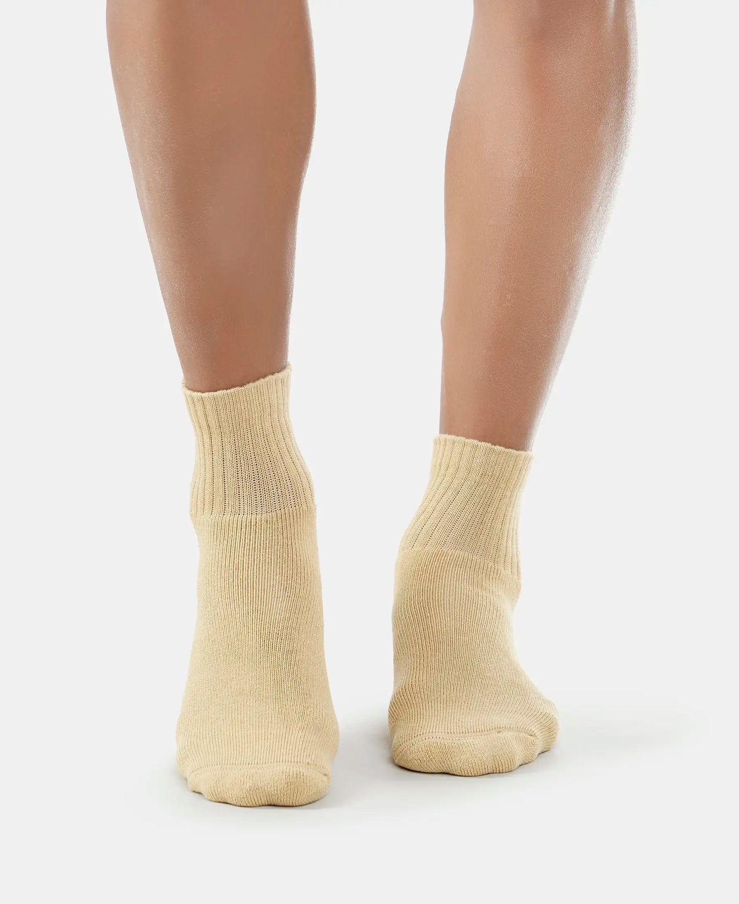 Compact Cotton Terry Ankle Length Socks With StayFresh Treatment - Khaki-2