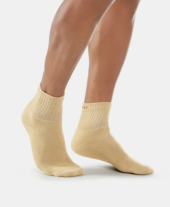 Compact Cotton Terry Ankle Length Socks With StayFresh Treatment - Khaki-3