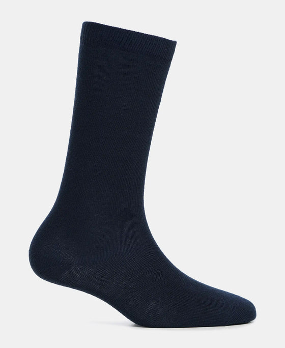 Kid's Compact Cotton Stretch Solid Knee Length Socks With StayFresh Treatment - Navy-3