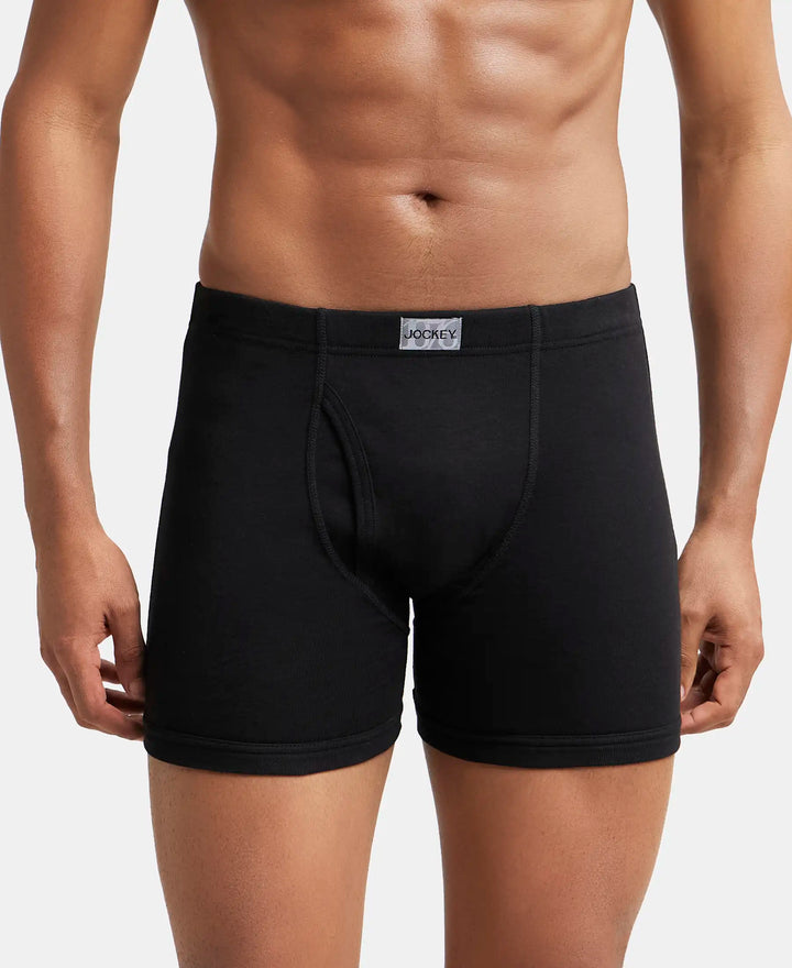 Super Combed Cotton Rib Solid Boxer Brief with Ultrasoft and Durable Waistband - Black-2