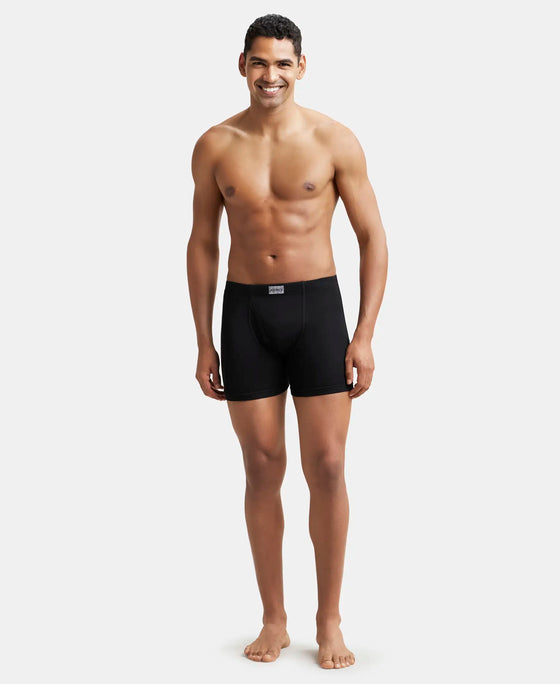 Super Combed Cotton Rib Solid Boxer Brief with Ultrasoft and Durable Waistband - Black-5
