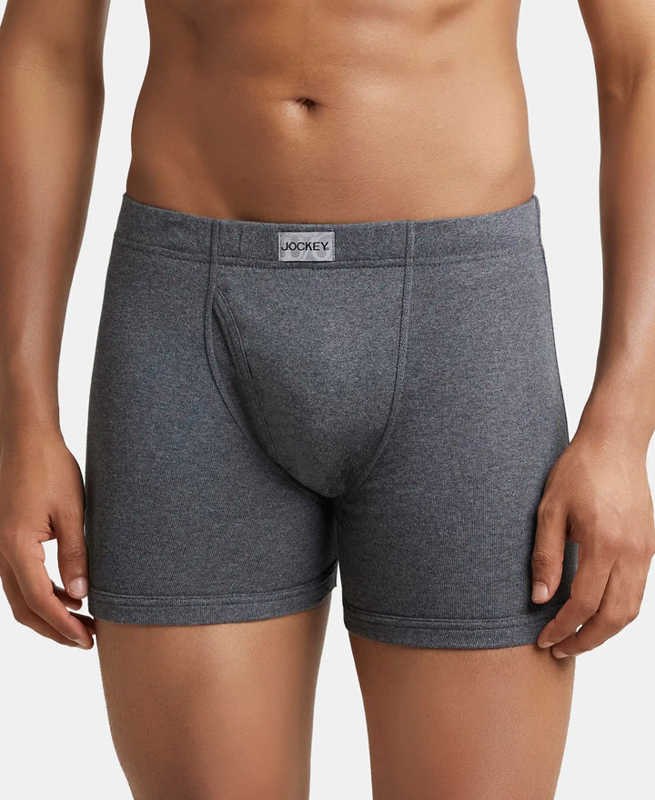 Super Combed Cotton Rib Solid Boxer Brief with Ultrasoft and Durable Waistband - Charcoal Melange-2