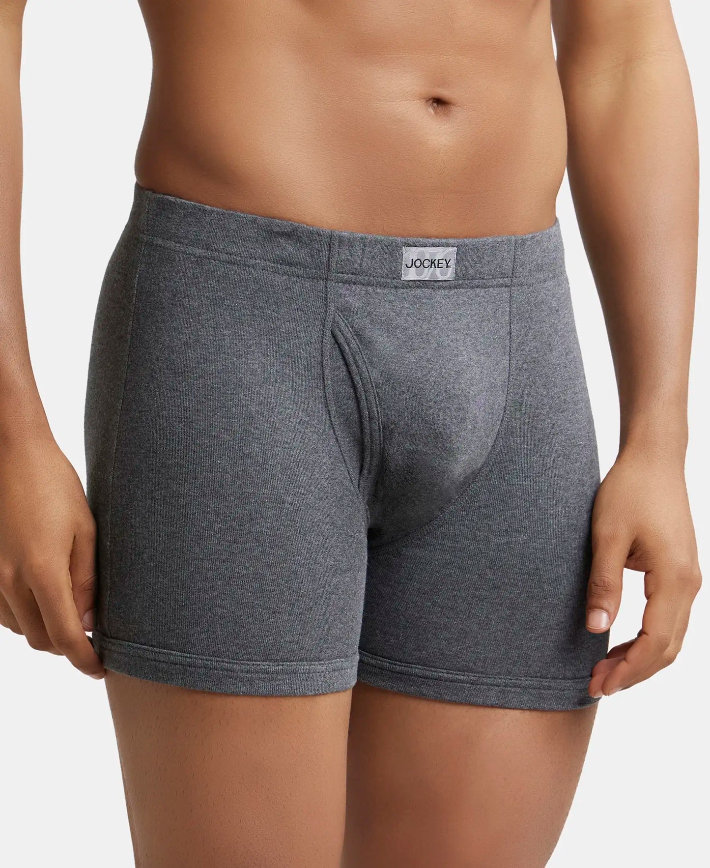 Super Combed Cotton Rib Solid Boxer Brief with Ultrasoft and Durable Waistband - Charcoal Melange-3