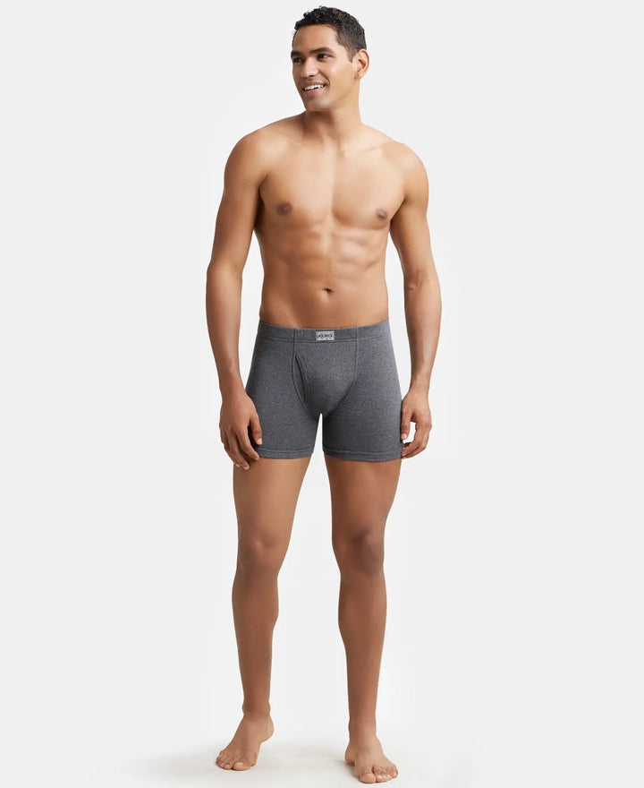 Super Combed Cotton Rib Solid Boxer Brief with Ultrasoft and Durable Waistband - Charcoal Melange-5
