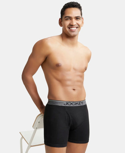 Super Combed Cotton Rib Solid Boxer Brief with Ultrasoft and Durable Waistband - Black-6