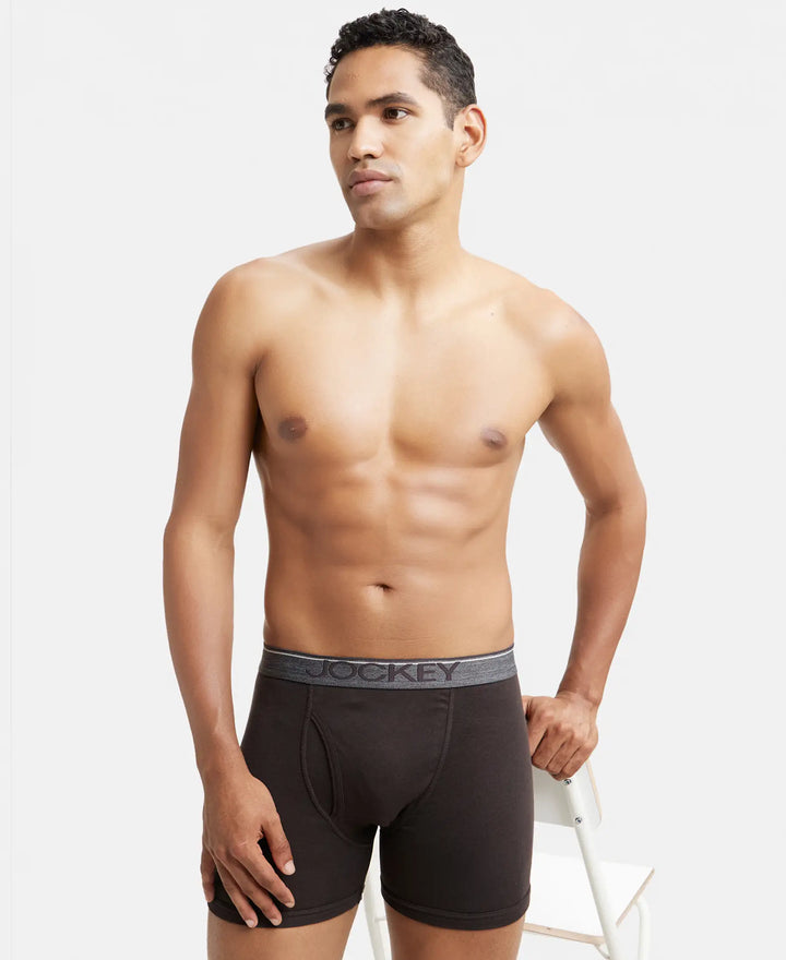 Super Combed Cotton Rib Solid Boxer Brief with Ultrasoft and Durable Waistband - Brown-6
