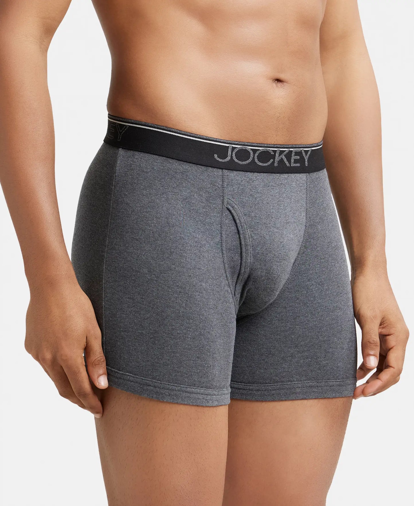Super Combed Cotton Rib Solid Boxer Brief with Ultrasoft and Durable Waistband - Charcoal Melange-3