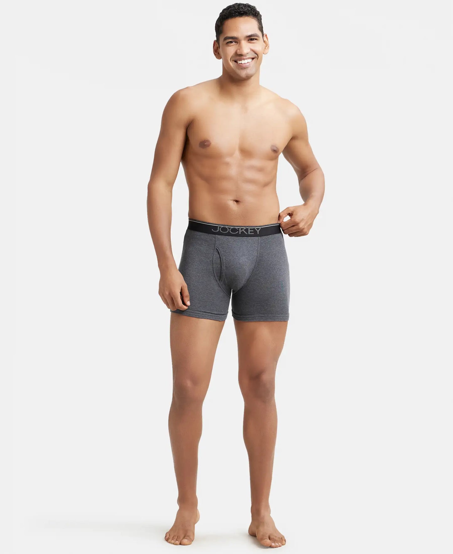 Super Combed Cotton Rib Solid Boxer Brief with Ultrasoft and Durable Waistband - Charcoal Melange-5