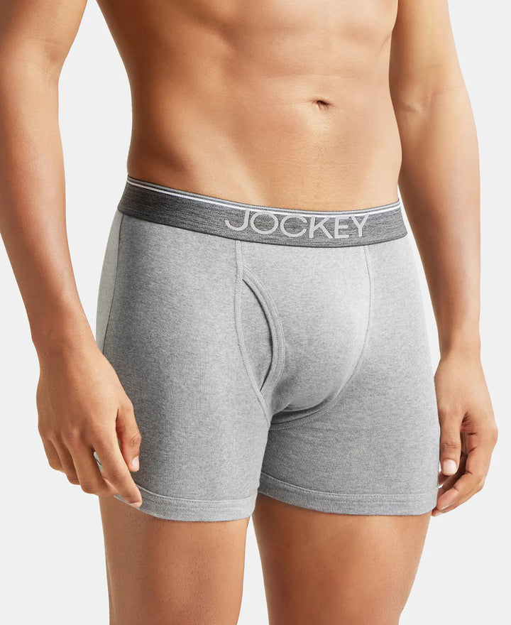 Super Combed Cotton Rib Solid Boxer Brief with Ultrasoft and Durable Waistband - Grey Melange-2