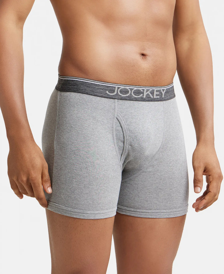 Super Combed Cotton Rib Solid Boxer Brief with Ultrasoft and Durable Waistband - Grey Melange-3