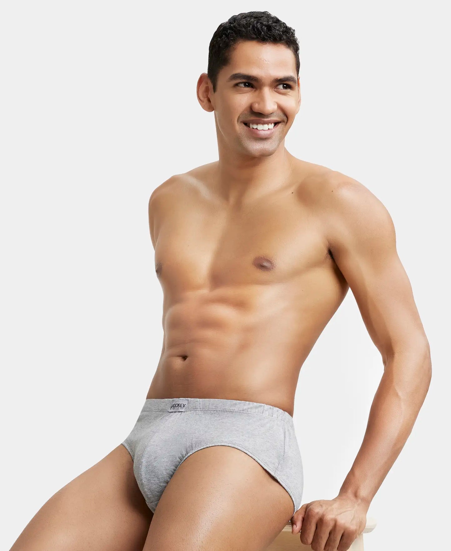 Super Combed Cotton Solid Brief with Ultrasoft Concealed Waistband - Grey Melange-5