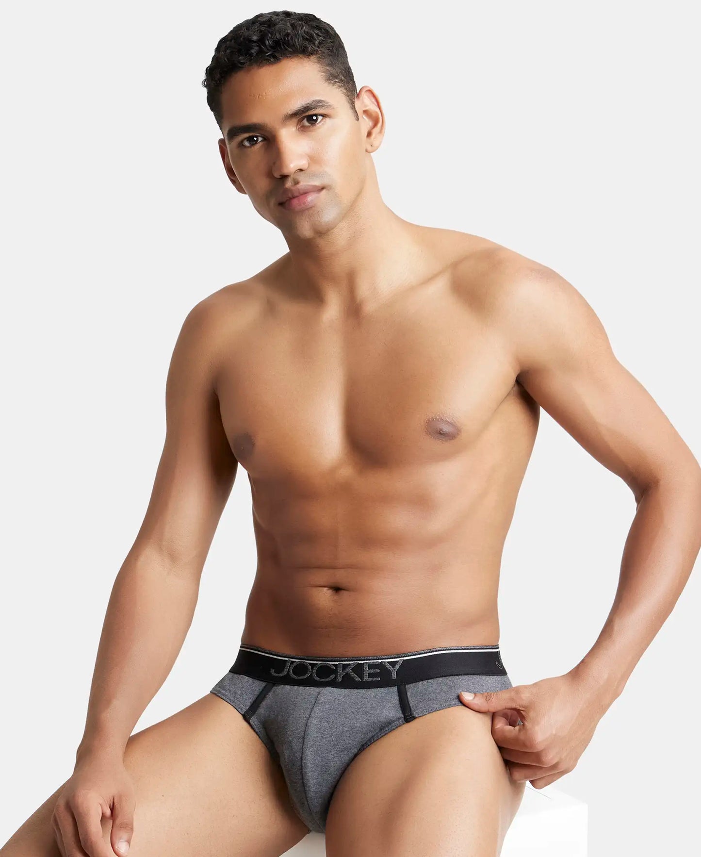 Super Combed Cotton Rib Solid Brief with Ultrasoft Waistband - Charcoal Melange-5