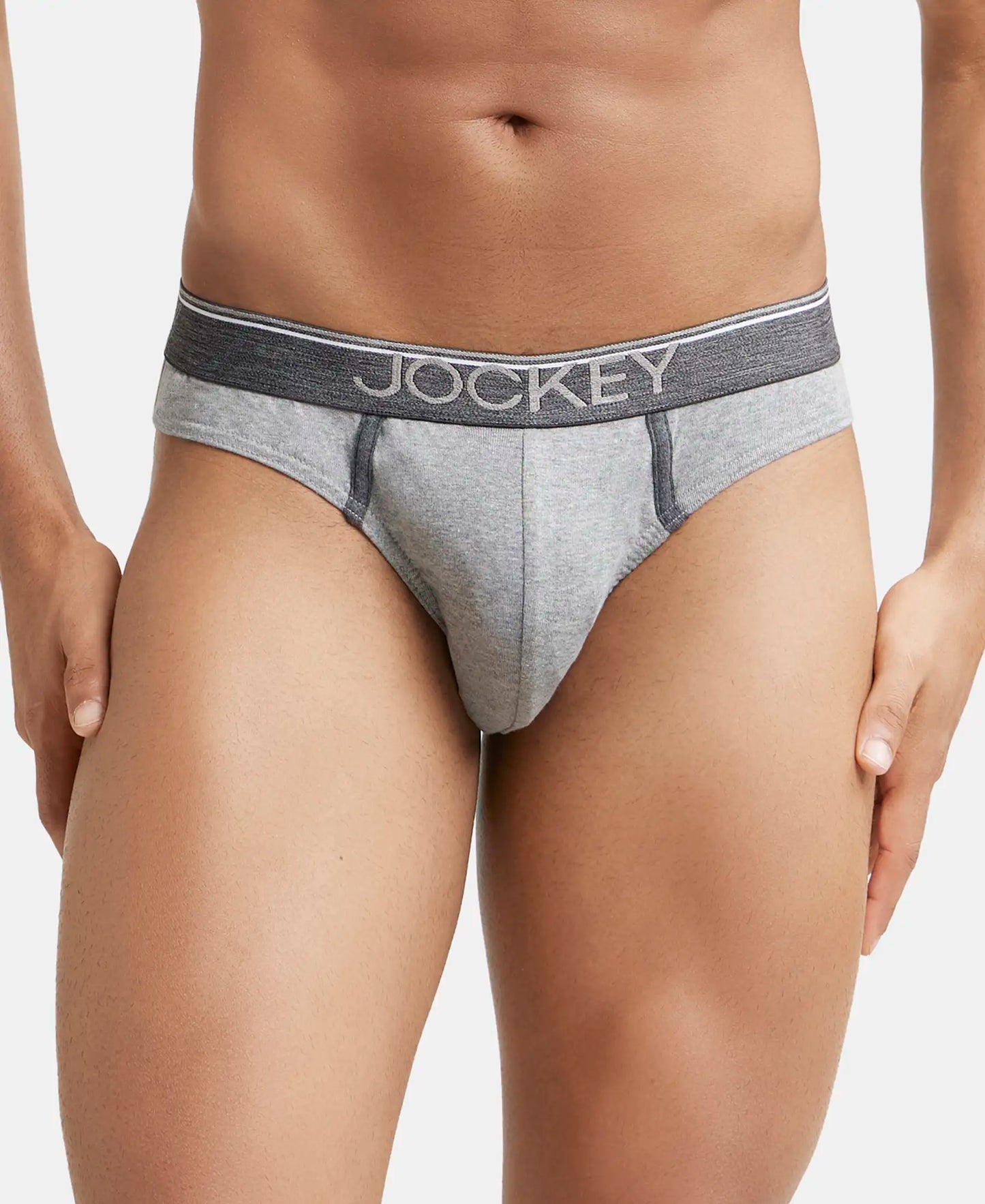 Super Combed Cotton Rib Solid Brief with Ultrasoft Waistband - Grey Melange-1
