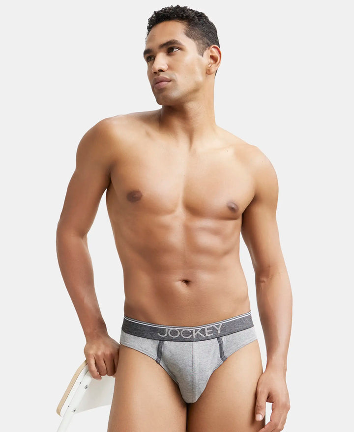 Super Combed Cotton Rib Solid Brief with Ultrasoft Waistband - Grey Melange-5