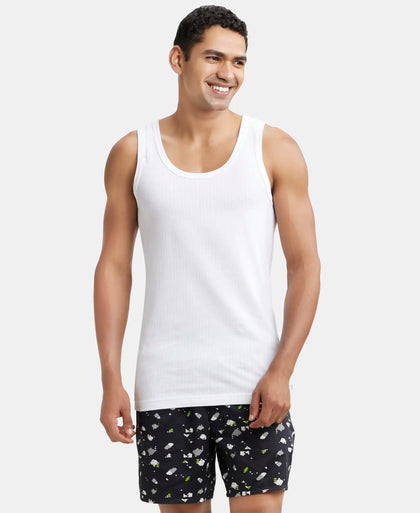 Super Combed Cotton Round Neck Sleeveless Vest - White-1