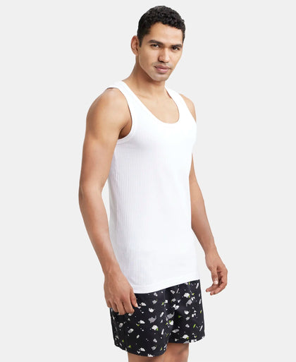 Super Combed Cotton Round Neck Sleeveless Vest - White-2