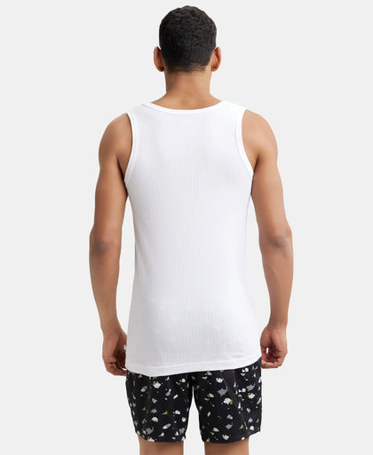 Super Combed Cotton Round Neck Sleeveless Vest - White-3