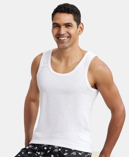 Super Combed Cotton Round Neck Sleeveless Vest - White-5