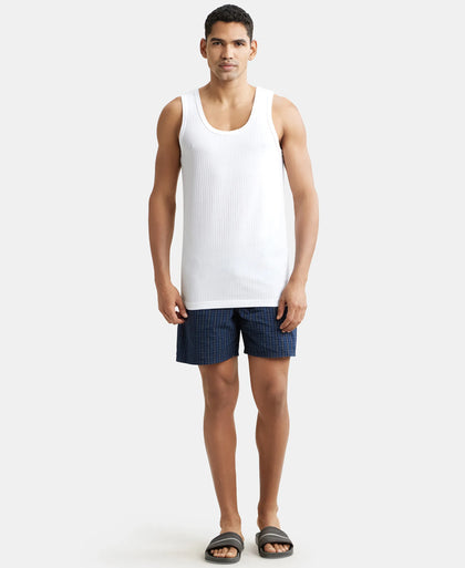 Super Combed Cotton Round Neck Sleeveless Vest - White-5