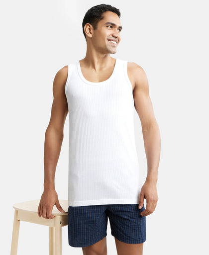 Super Combed Cotton Round Neck Sleeveless Vest - White-6