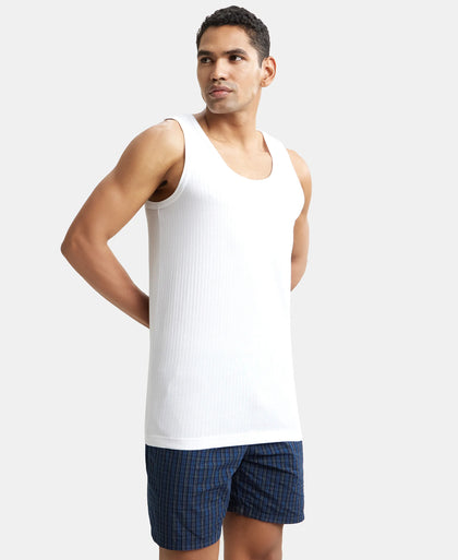 Super Combed Cotton Round Neck Sleeveless Vest - White-7