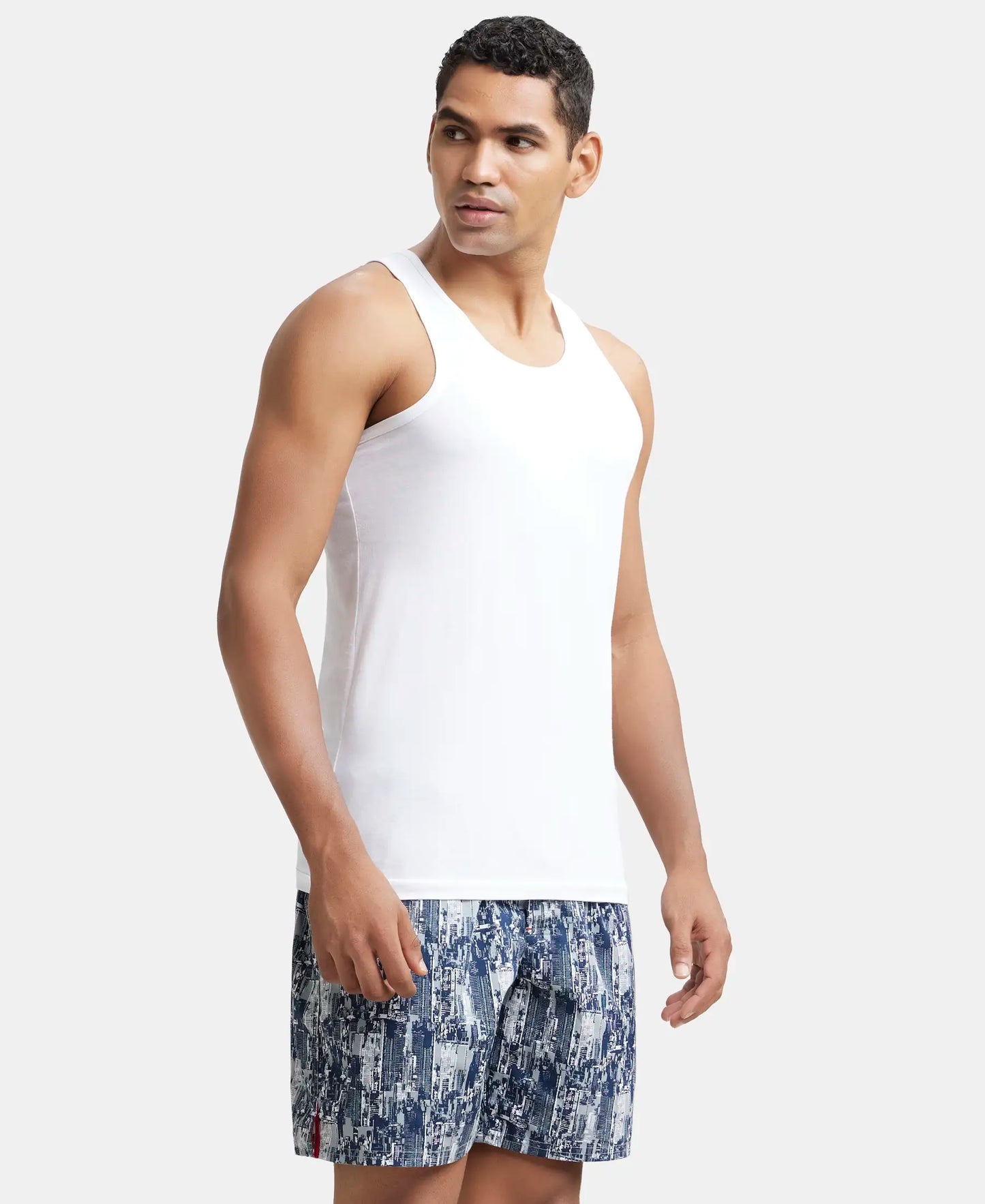 Super Combed Cotton Round Neck Sleeveless Vest - White-3