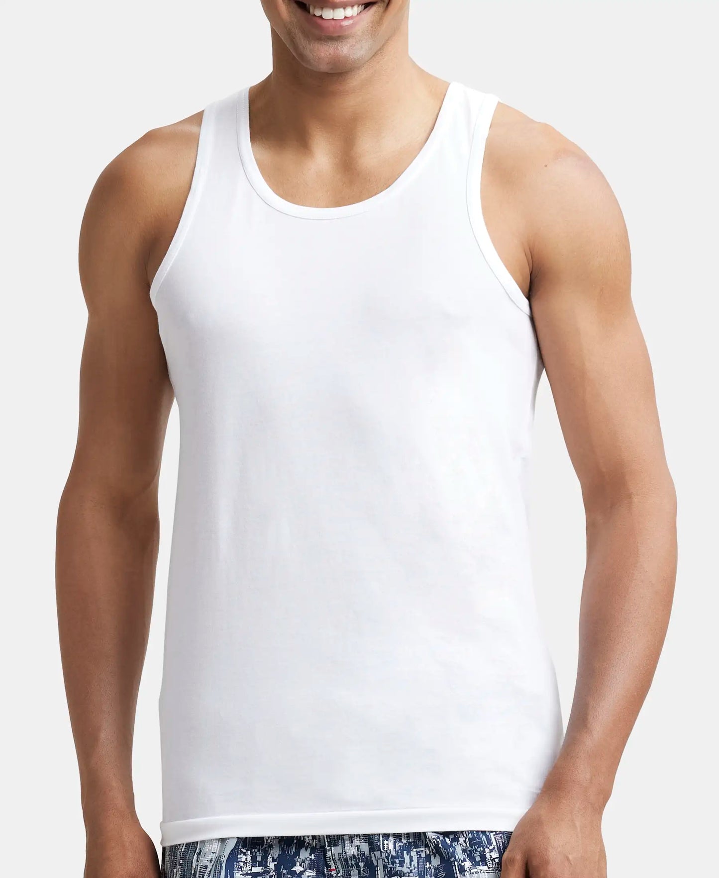 Super Combed Cotton Round Neck Sleeveless Vest - White (Pack of 2)