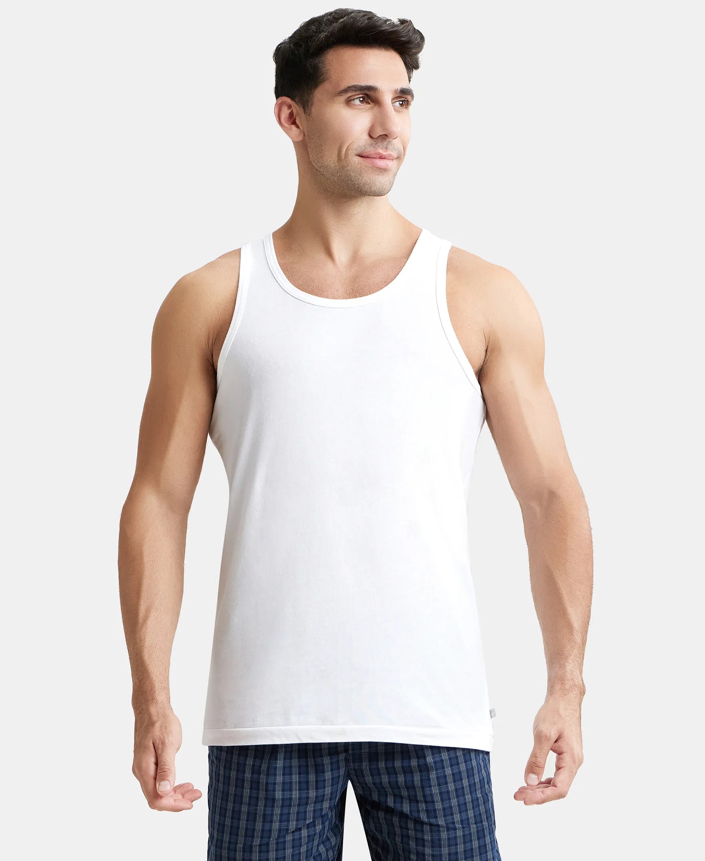 Super Combed Cotton Round Neck Sleeveless Vest - White-2