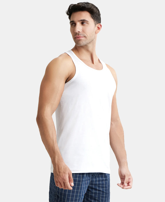 Super Combed Cotton Round Neck Sleeveless Vest - White-3