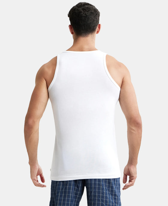 Super Combed Cotton Round Neck Sleeveless Vest - White-4