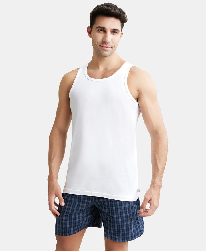 Super Combed Cotton Round Neck Sleeveless Vest - White-7