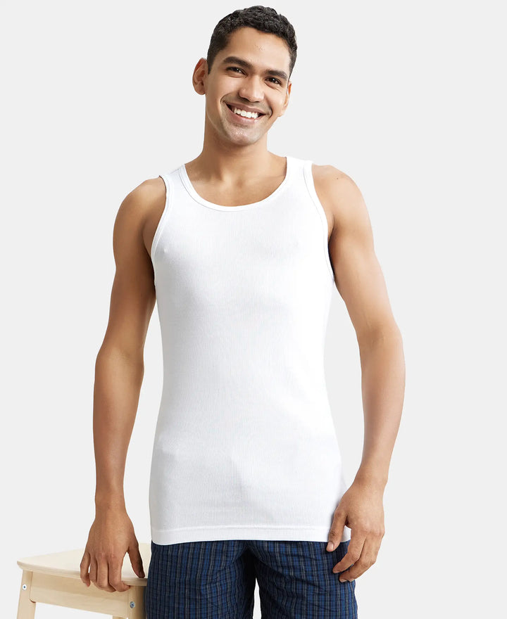 Super Combed Cotton Rib Round Neck Sleeveless Vest with Stay Fresh Properties - White-5