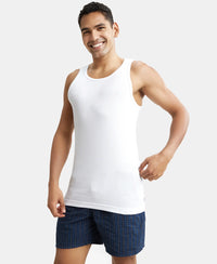 Super Combed Cotton Rib Round Neck Sleeveless Vest with Stay Fresh Properties - White-6