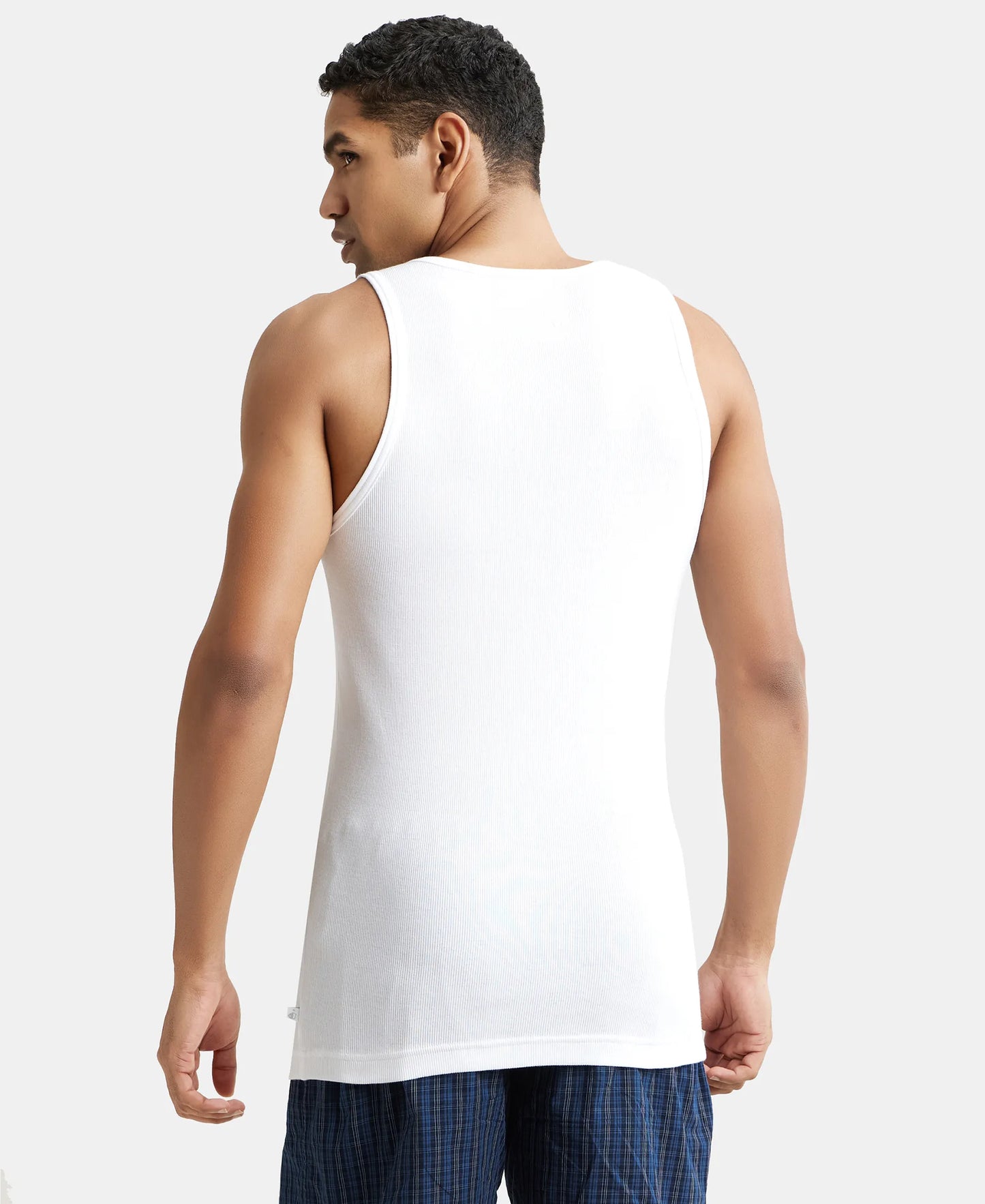 Super Combed Cotton Rib Round Neck Sleeveless Vest with Stay Fresh Properties - White-4