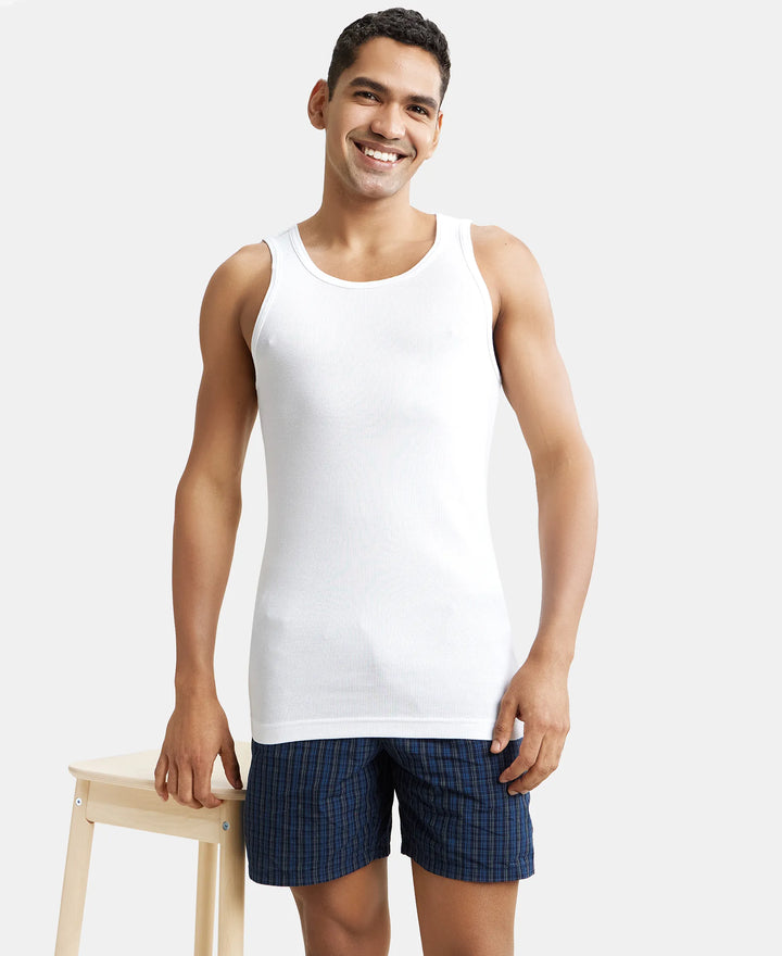 Super Combed Cotton Rib Round Neck Sleeveless Vest with Stay Fresh Properties - White-6