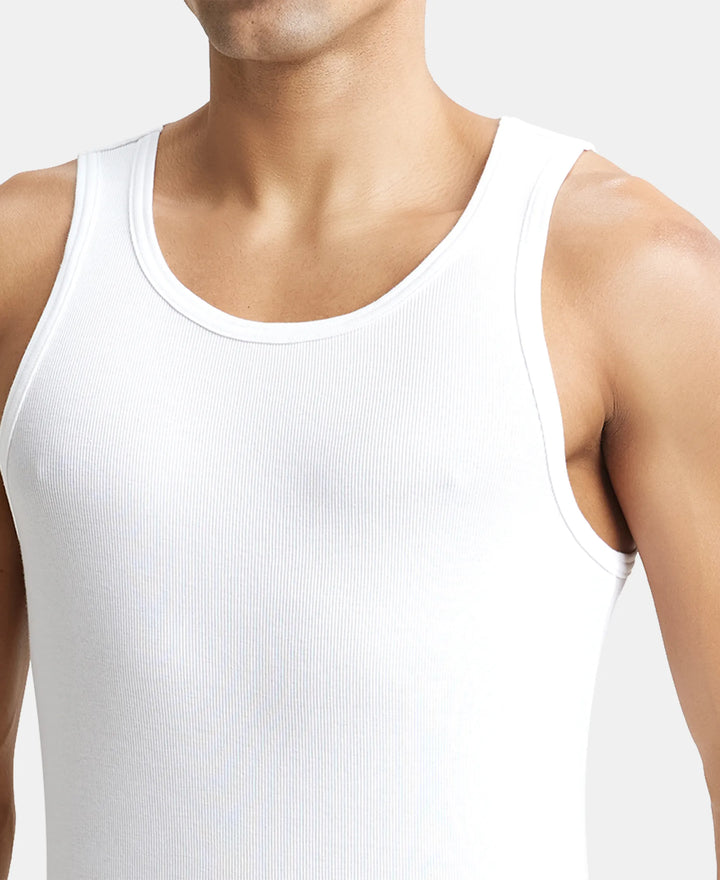 Super Combed Cotton Rib Round Neck Sleeveless Vest with StayFresh Properties - White (Pack of 2)