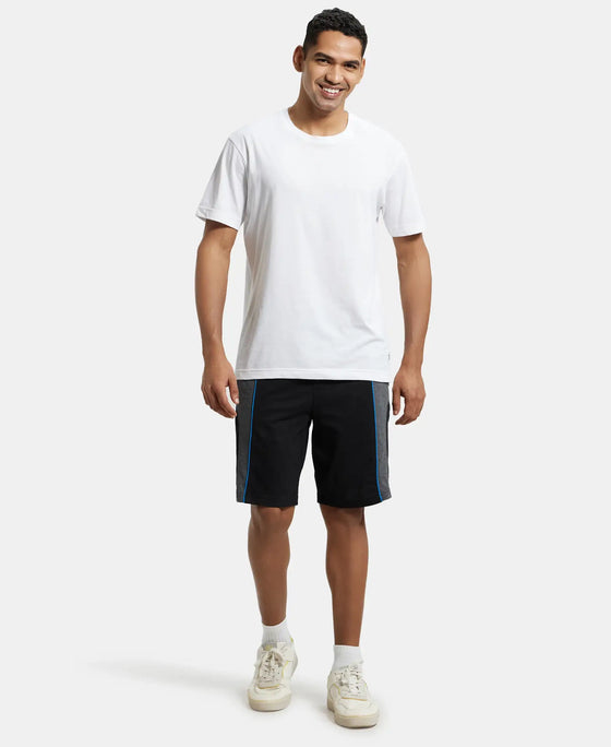 Super Combed Cotton Rich Straight Fit Shorts with Side Pockets - Black & Charcoal Melange-4