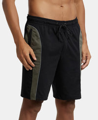 Super Combed Cotton Rich Straight Fit Shorts with Side Pockets - Black & Deep Olive-2