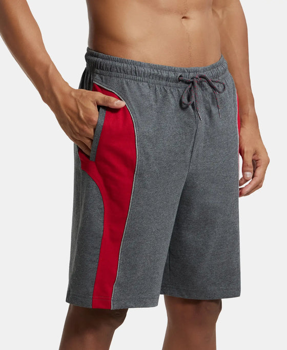 Super Combed Cotton Rich Straight Fit Shorts with Side Pockets - Charcoal Melange & Shanghai Red-2
