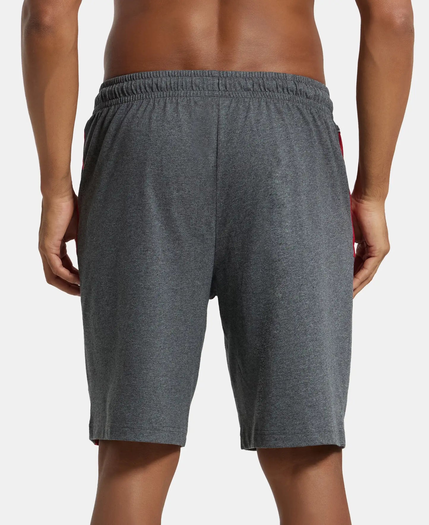 Super Combed Cotton Rich Straight Fit Shorts with Side Pockets - Charcoal Melange & Shanghai Red-3