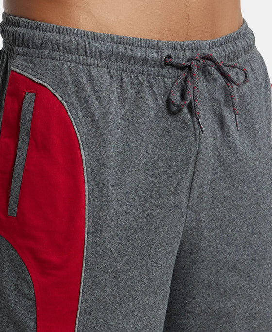 Super Combed Cotton Rich Straight Fit Shorts with Side Pockets - Charcoal Melange & Shanghai Red-6