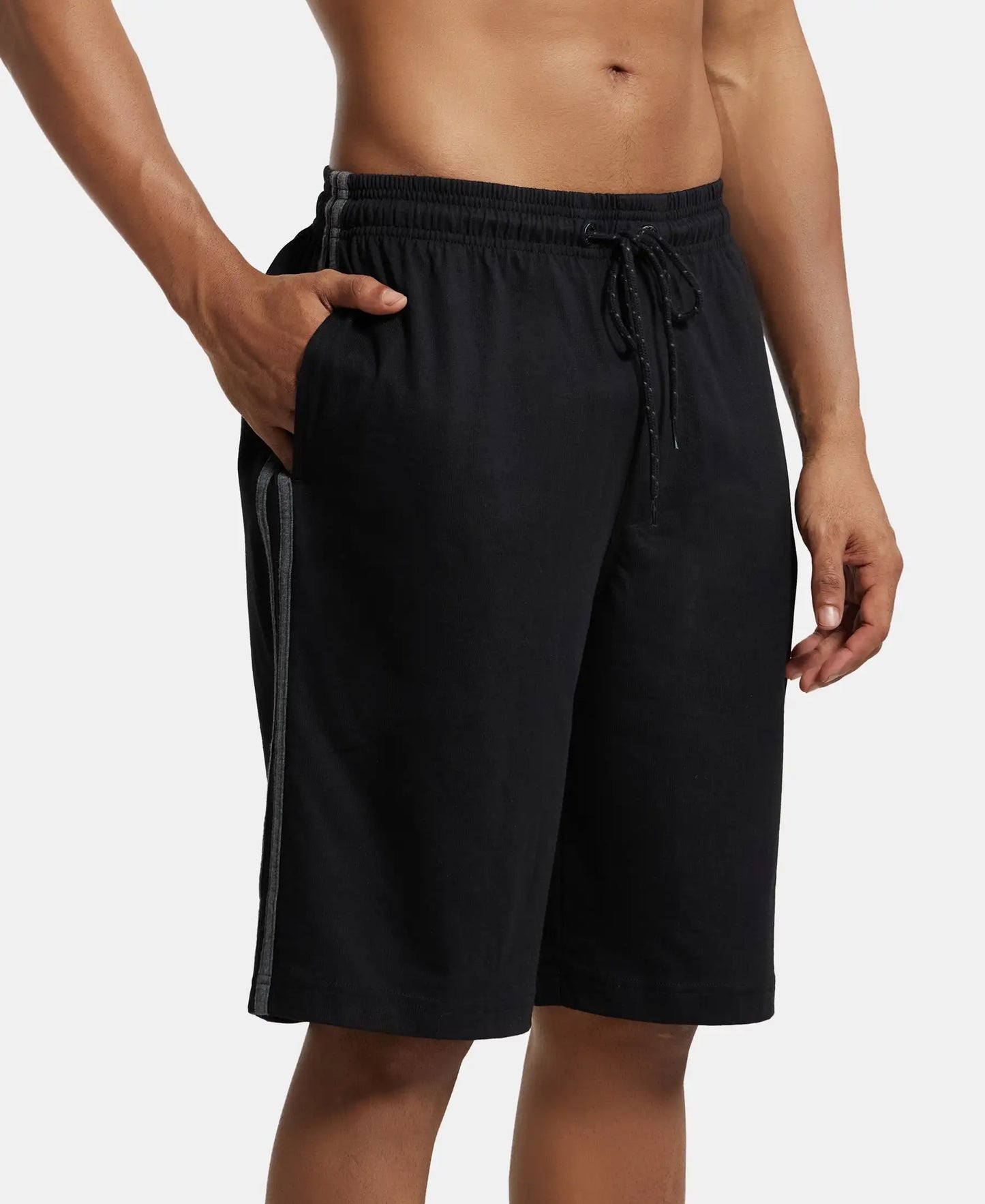Super Combed Cotton Rich Regular Fit Shorts with Side Pockets - Black-2