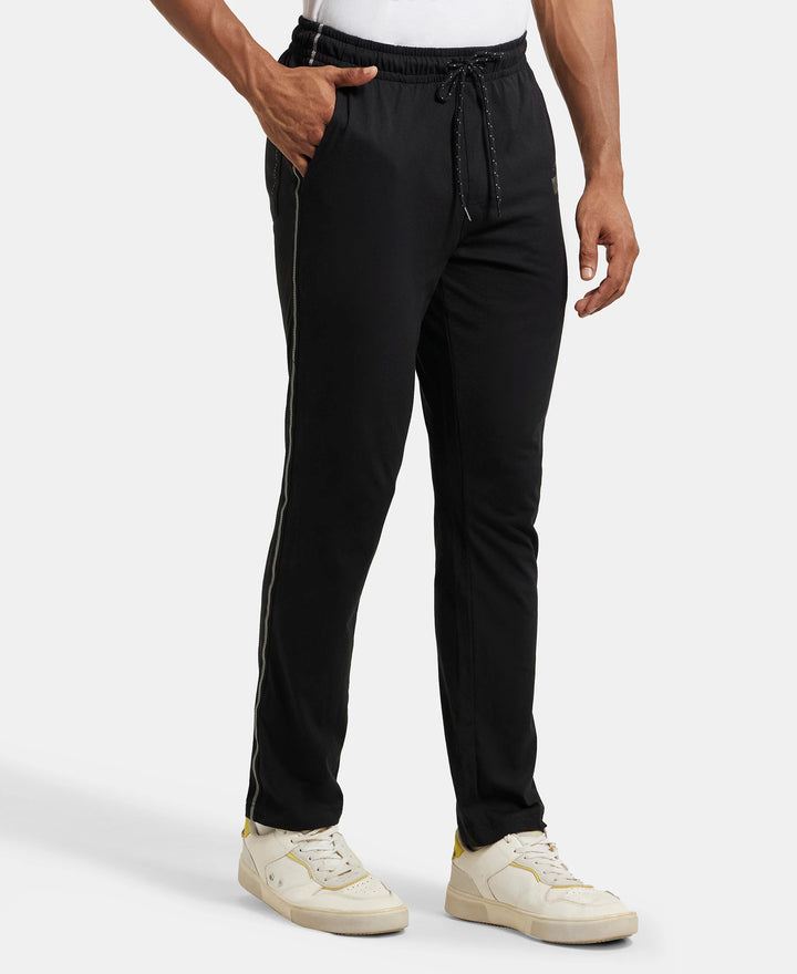 Super Combed Cotton Rich Slim Fit Trackpant with Side and Back Pockets - Black & Grey Melange-2