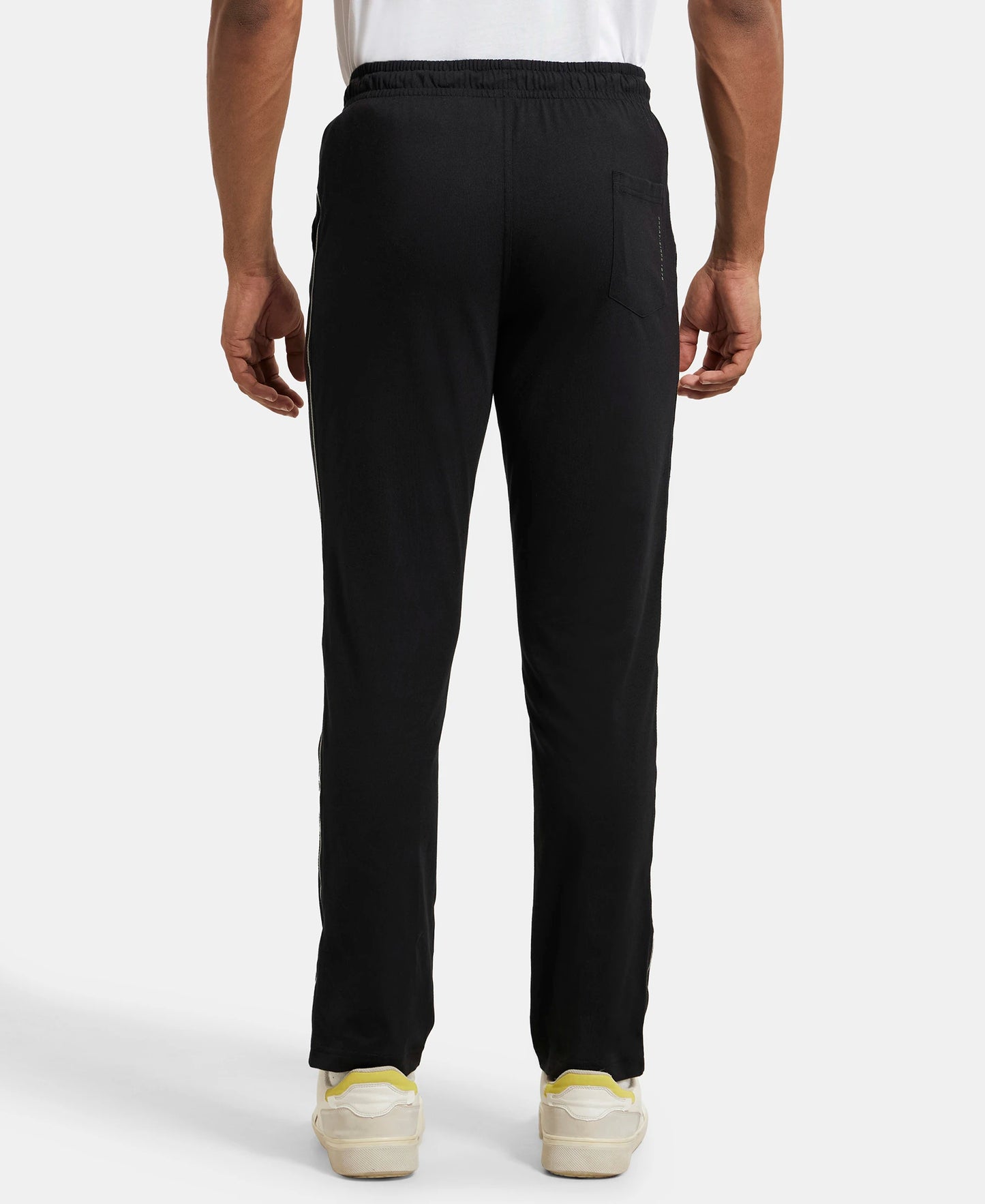 Super Combed Cotton Rich Slim Fit Trackpant with Side and Back Pockets - Black & Grey Melange-3