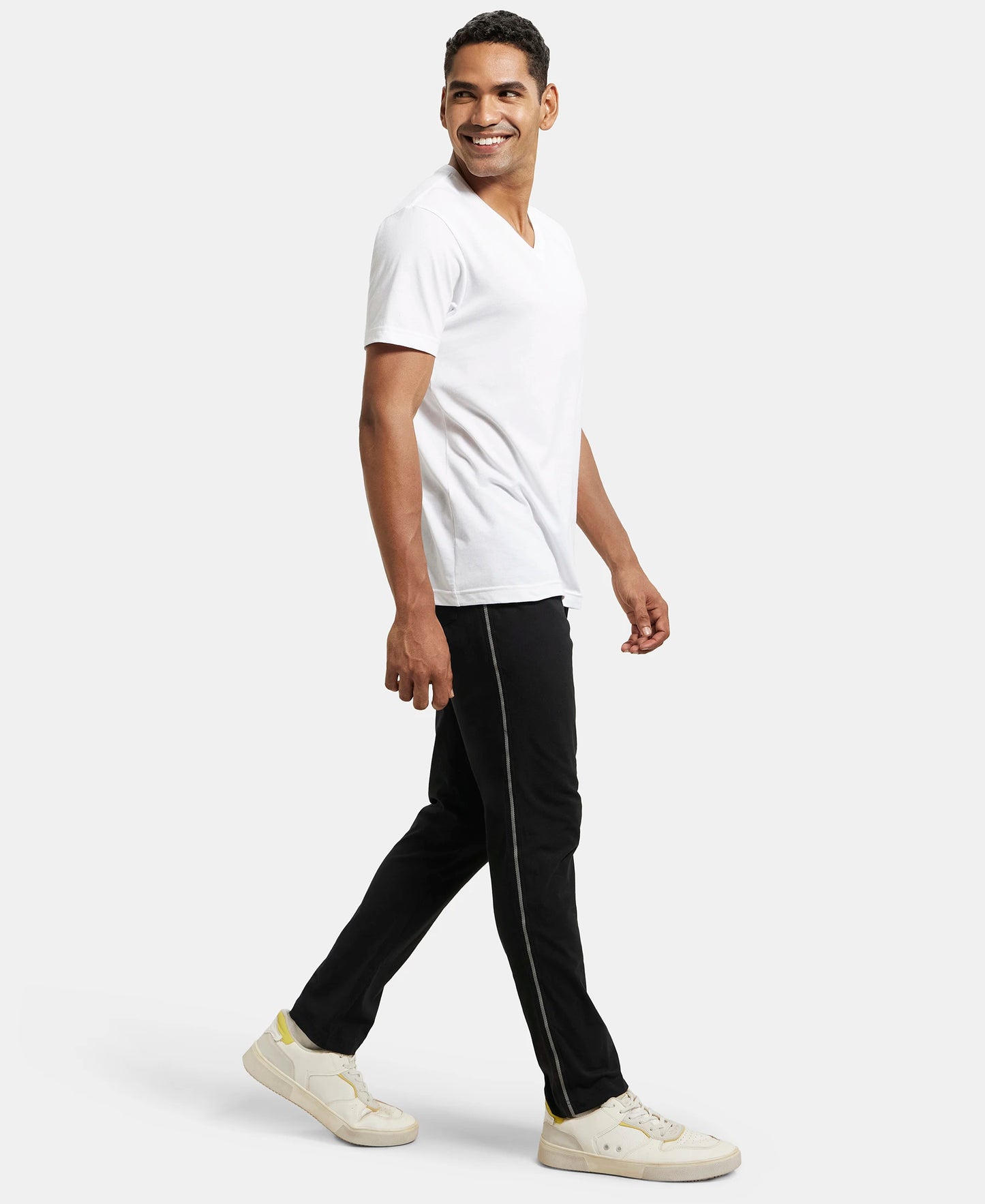 Super Combed Cotton Rich Slim Fit Trackpant with Side and Back Pockets - Black & Grey Melange-6