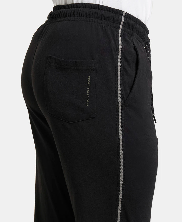 Super Combed Cotton Rich Slim Fit Trackpant with Side and Back Pockets - Black & Grey Melange-7